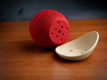 3D Baskı Küre Saksı - Kafes Dokulu İki Parçalı Dekoratif Saksı - Kırmızı-Bej