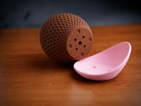 3D Baskı Küre Saksı - Kafes Dokulu İki Parçalı Dekoratif Saksı - Kahverengi-Pembe