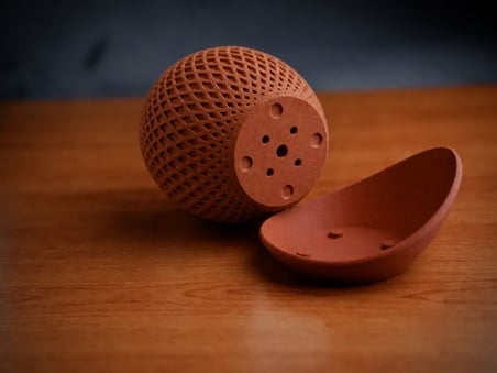 3D Baskı Küre Saksı - Kafes Dokulu İki Parçalı Dekoratif Saksı - Kahverengi-Kahverengi