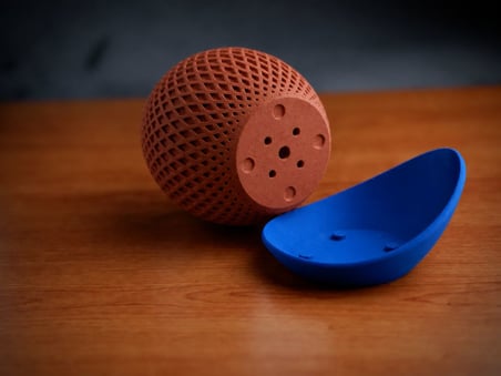 3D Baskı Küre Saksı - Kafes Dokulu İki Parçalı Dekoratif Saksı - Kahverengi-Mavi