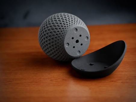 3D Baskı Küre Saksı - Kafes Dokulu İki Parçalı Dekoratif Saksı - Gri-Siyah