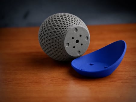 3D Baskı Küre Saksı - Kafes Dokulu İki Parçalı Dekoratif Saksı - Gri-Mavi