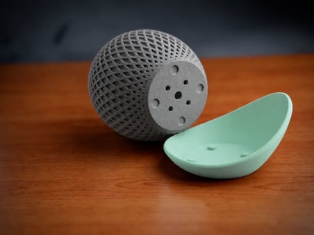 3D Baskı Küre Saksı - Kafes Dokulu İki Parçalı Dekoratif Saksı - Gri-Mint