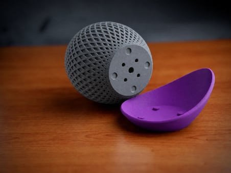 3D Baskı Küre Saksı - Kafes Dokulu İki Parçalı Dekoratif Saksı - Gri-Mor