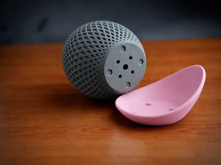 3D Baskı Küre Saksı - Kafes Dokulu İki Parçalı Dekoratif Saksı - Gri-Pembe