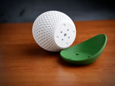 3D Baskı Küre Saksı - Kafes Dokulu İki Parçalı Dekoratif Saksı - Beyaz-Yeşil