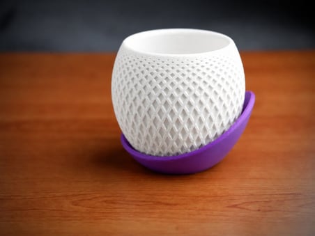 3D Baskı Küre Saksı - Kafes Dokulu İki Parçalı Dekoratif Saksı - Beyaz-Mor