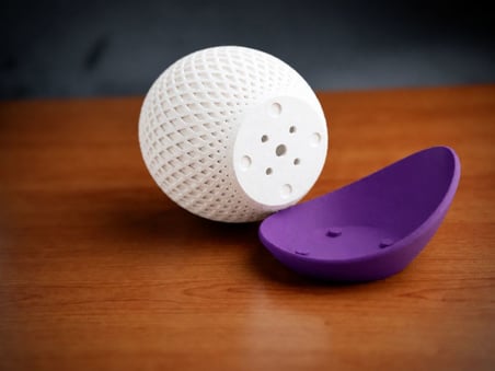 3D Baskı Küre Saksı - Kafes Dokulu İki Parçalı Dekoratif Saksı - Beyaz-Mor