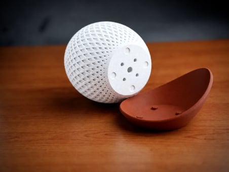 3D Baskı Küre Saksı - Kafes Dokulu İki Parçalı Dekoratif Saksı - Beyaz-Kahverengi
