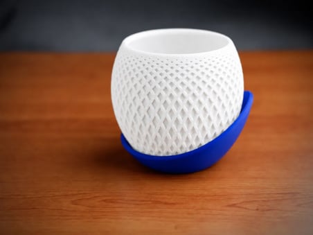 3D Baskı Küre Saksı - Kafes Dokulu İki Parçalı Dekoratif Saksı - Beyaz-Mavi