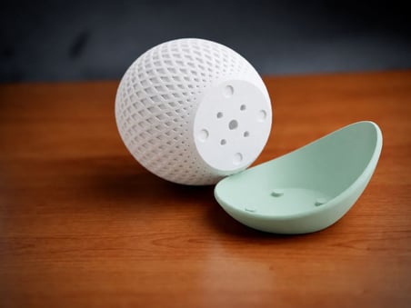 3D Baskı Küre Saksı - Kafes Dokulu İki Parçalı Dekoratif Saksı - Beyaz-Mint