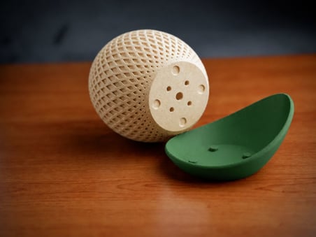 3D Baskı Küre Saksı - Kafes Dokulu İki Parçalı Dekoratif Saksı - Bej-Yeşil