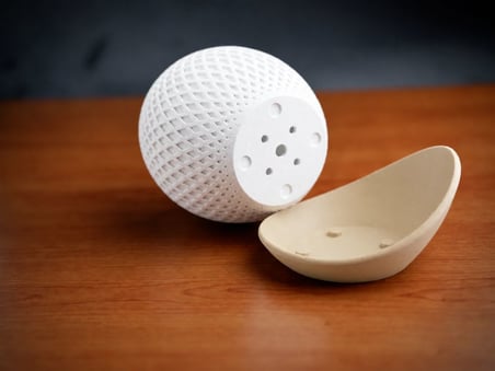 3D Baskı Küre Saksı - Kafes Dokulu İki Parçalı Dekoratif Saksı - Beyaz-Bej