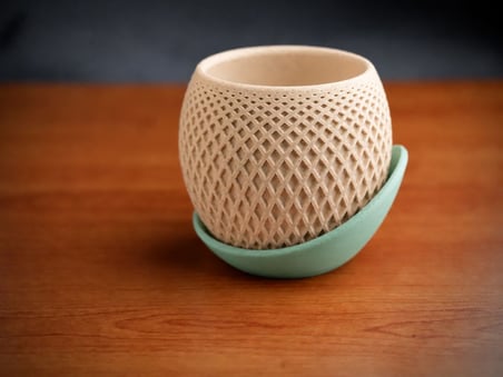 3D Baskı Küre Saksı - Kafes Dokulu İki Parçalı Dekoratif Saksı - Bej-Mint