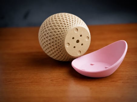 3D Baskı Küre Saksı - Kafes Dokulu İki Parçalı Dekoratif Saksı - Bej-Pembe