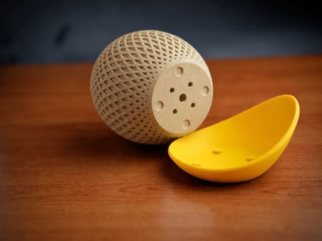 3D Baskı Küre Saksı - Kafes Dokulu İki Parçalı Dekoratif Saksı - Bej-Sarı