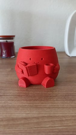 3D Baskı Kitap Okuyan Saksı - Kupa Tutan Sevimli Saksı-Kırmızı