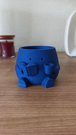 3D Baskı Kitap Okuyan Saksı - Kupa Tutan Sevimli Saksı-Mavi