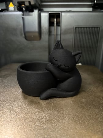 3D Baskı Sarılan Kedi Saksı - Sevimli Dekoratif Saksı - Siyah