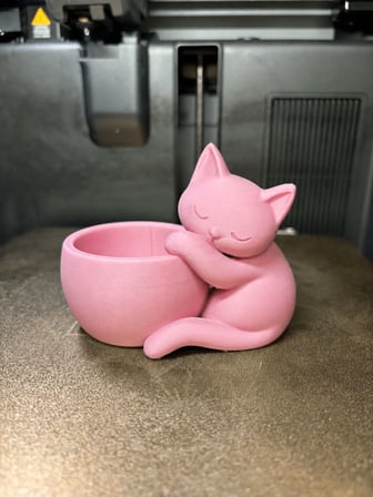 3D Baskı Sarılan Kedi Saksı - Sevimli Dekoratif Saksı - Pembe