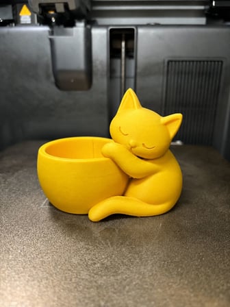 3D Baskı Sarılan Kedi Saksı - Sevimli Dekoratif Saksı - Sarı