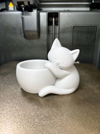 3D Baskı Sarılan Kedi Saksı - Sevimli Dekoratif Saksı - Beyaz