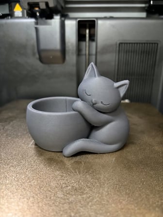 3D Baskı Sarılan Kedi Saksı - Sevimli Dekoratif Saksı - Gri