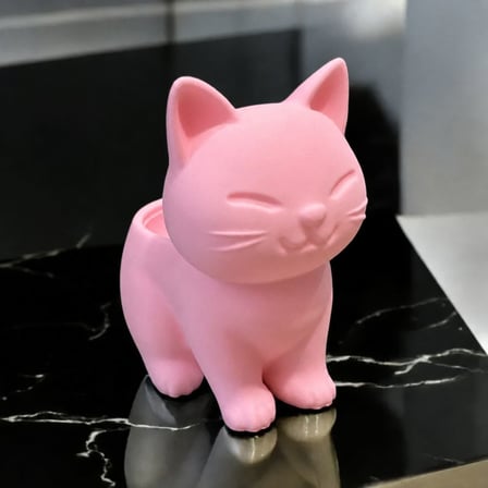3D Baskı Sevimli Kedi Saksı - Figürlü Sukulent Saksısı-Pembe