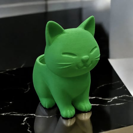 3D Baskı Sevimli Kedi Saksı - Figürlü Sukulent Saksısı-Yeşil