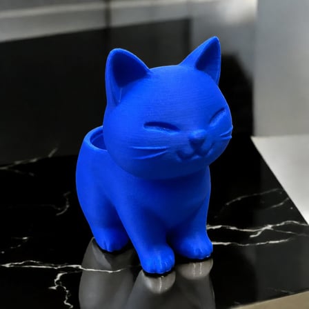 3D Baskı Sevimli Kedi Saksı - Figürlü Sukulent Saksısı-Mavi