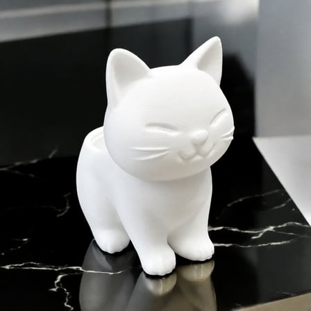 3D Baskı Sevimli Kedi Saksı - Figürlü Sukulent Saksısı-Beyaz