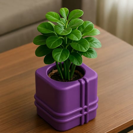 3D Baskı Square Planter - Izgara Desenli Küp Saksı-Mor
