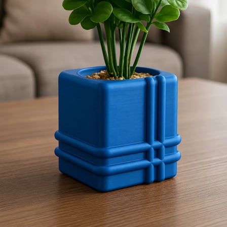 3D Baskı Square Planter - Izgara Desenli Küp Saksı-Mavi