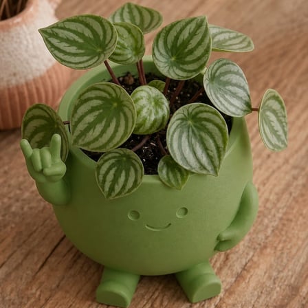 3D Baskı Smiley Face Planter - Gülümseyen Karakterli Saksı-Yeşil