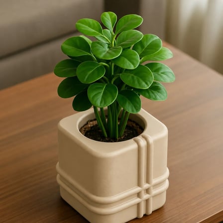 3D Baskı Square Planter - Izgara Desenli Küp Saksı-Bej