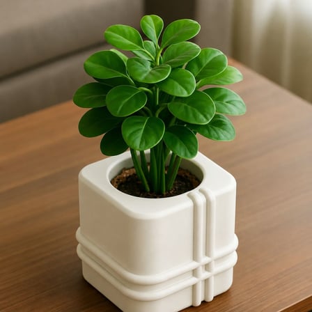 3D Baskı Square Planter - Izgara Desenli Küp Saksı-Beyaz