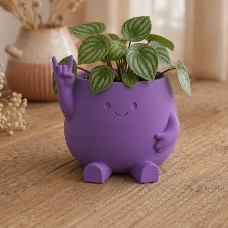 3D Baskı Smiley Face Planter - Gülümseyen Karakterli Saksı-Mor