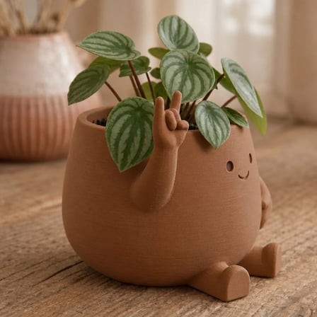 3D Baskı Smiley Face Planter - Gülümseyen Karakterli Saksı-Kahverengi