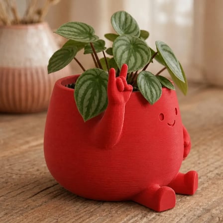 3D Baskı Smiley Face Planter - Gülümseyen Karakterli Saksı-Kırmızı