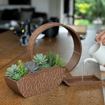 3D Baskı Self-Watering Planter - Kendi Kendini Sulayan Saksı-Kahverengi