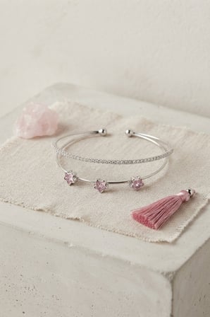 Pembe Yıldız Model Renk Zirkon Taşlı Pirinç Bileklik