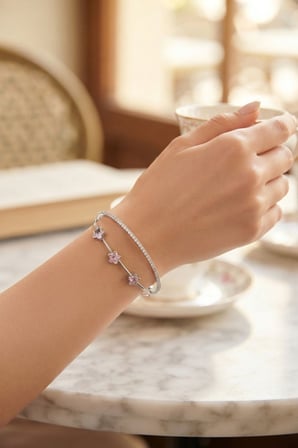Pembe Yıldız Model Renk Zirkon Taşlı Pirinç Bileklik