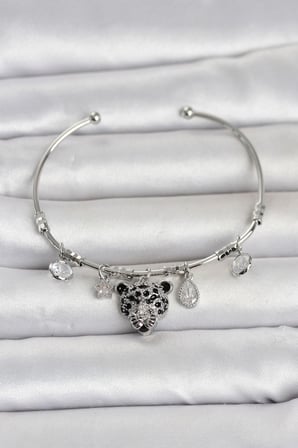 Pirinç Gümüş Renk Leopar Detaylı Charmlı Kadın Bileklik