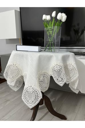 Fransız Dantelli Keten Fiskos, Gardenya Kumaş Fiskos 100x100cm