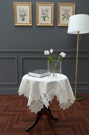Fransız Dantelli Keten Fiskos, Gardenya Kumaş Fiskos 100x100cm