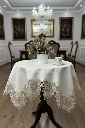 Fransız Dantelli Keten Fiskos, Gardenya Kumaş Fiskos 100x100cm