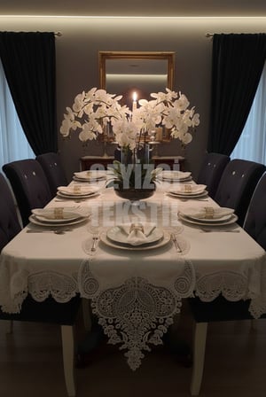 Salkım Masa Örtüsü 12 Kişilik Linen Kumas Sofra Takımı