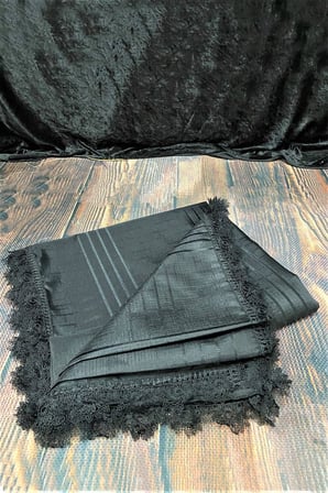 Masa Örtüsü, Dantelli Tek Masa Örtüsü, Oyalı Masa Örtüsü 160x220cm, Çizgili Masa Örtüsü Tek - Siyah