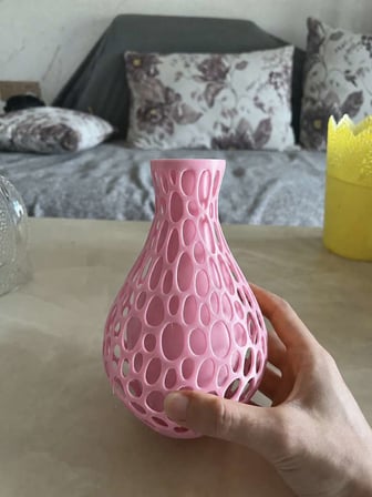 3D Baskı Petek Dokulu Vazo - Delikli Dekoratif Vazo-Pembe