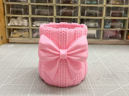 3D Baskı Fiyonklu Örgü Vazo - Dekoratif Çiçeklik-Pembe